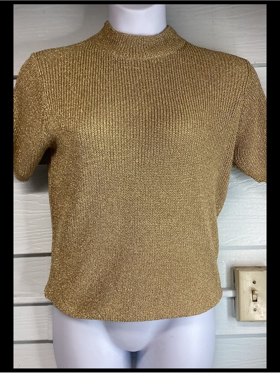 Sweaters - Gold Metallic Knit Mock Neck Top.62